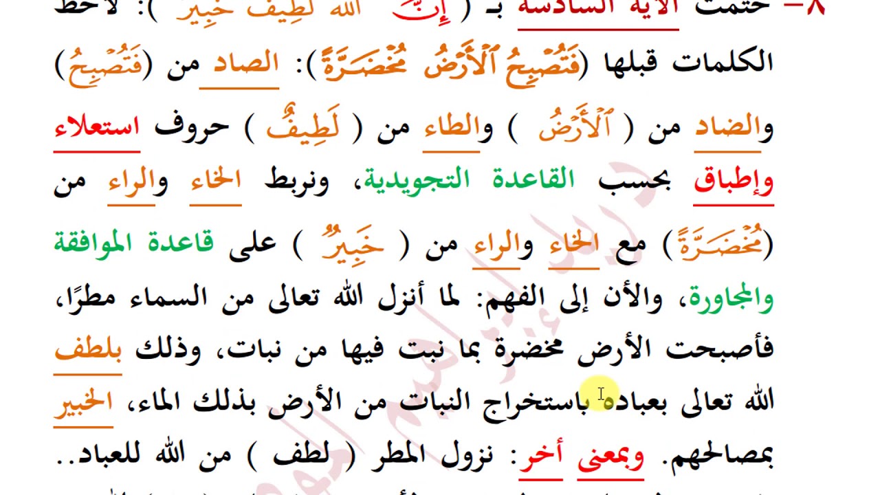 ضبط خواتيم الآيات ( 58 - 65 ) من سورة الحج من كتاب أسئلة وأجوبة بضبط الألفاظ المتشابهة الجزء التاسع