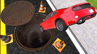 Beamng Drive - Car Falls Into Giant Open Sewer Manhole Cover