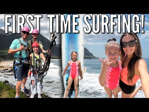 First Time Surfing Lessons in Hawaii! | Exploring the Beach and Ziplining in Tropical Oahu 🌴 ☀️