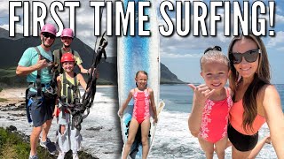 First Time Surfing Lessons in Hawaii! | Exploring the Beach and Ziplining in Tropical Oahu 🌴 ☀️