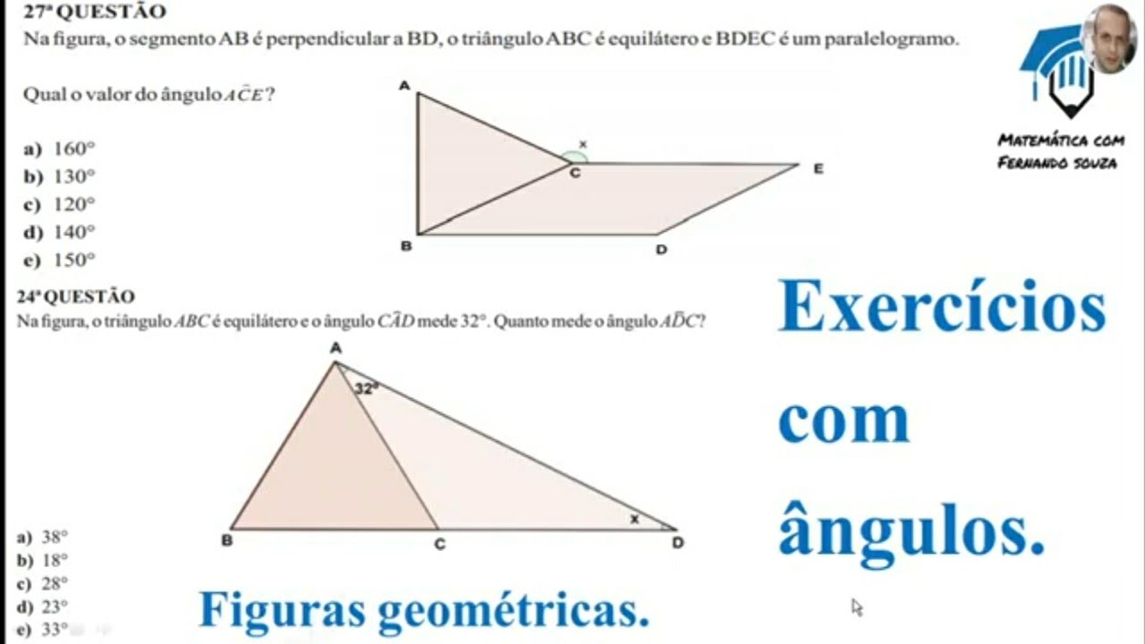 Questões de Concurso de Matemática sobre Ângulos com Gabarito