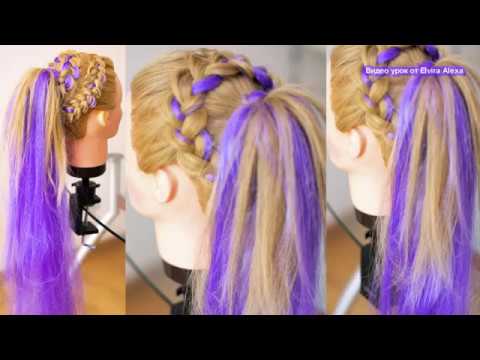 Хвост с канекалоном Цветные косы Причёска из косы Kanekalon Hair tutorial