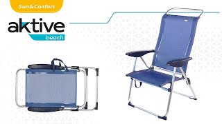 Silla de Playa Alta Multiposición 48x65x110cm Azul y Blanco Antivuelco y con 4 Posiciones Aktive