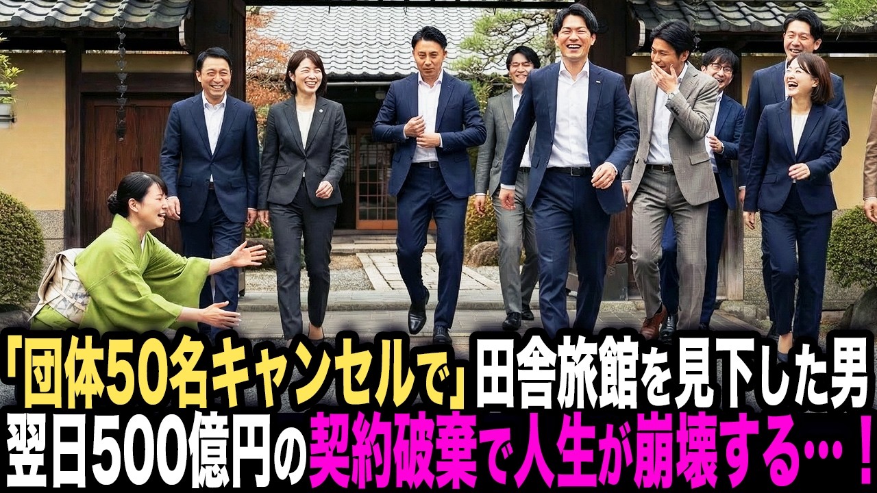 「そんなボロ旅館泊まれない。団体50名分キャンセルで」田舎旅館の女将を見下した男──翌日、500億円分の契約破棄で男の人生が完全崩壊する…！