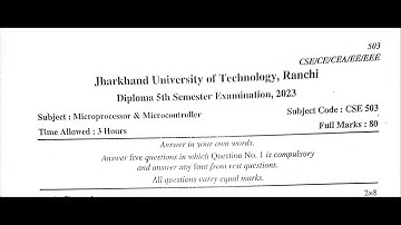 Jharkhand Diploma 5th Semester Microprocessor & Microcontroller| PYQ | 2023 | CSE| #questionpaper