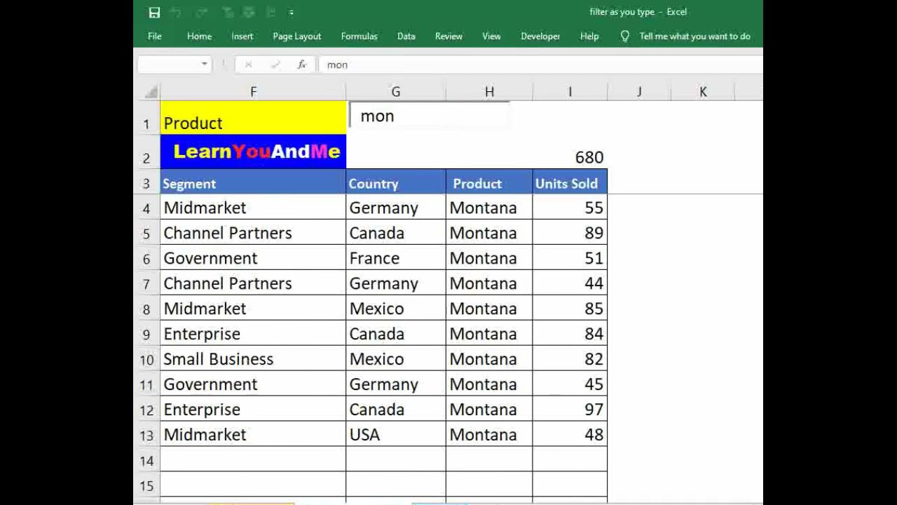Excel filter as you type  
