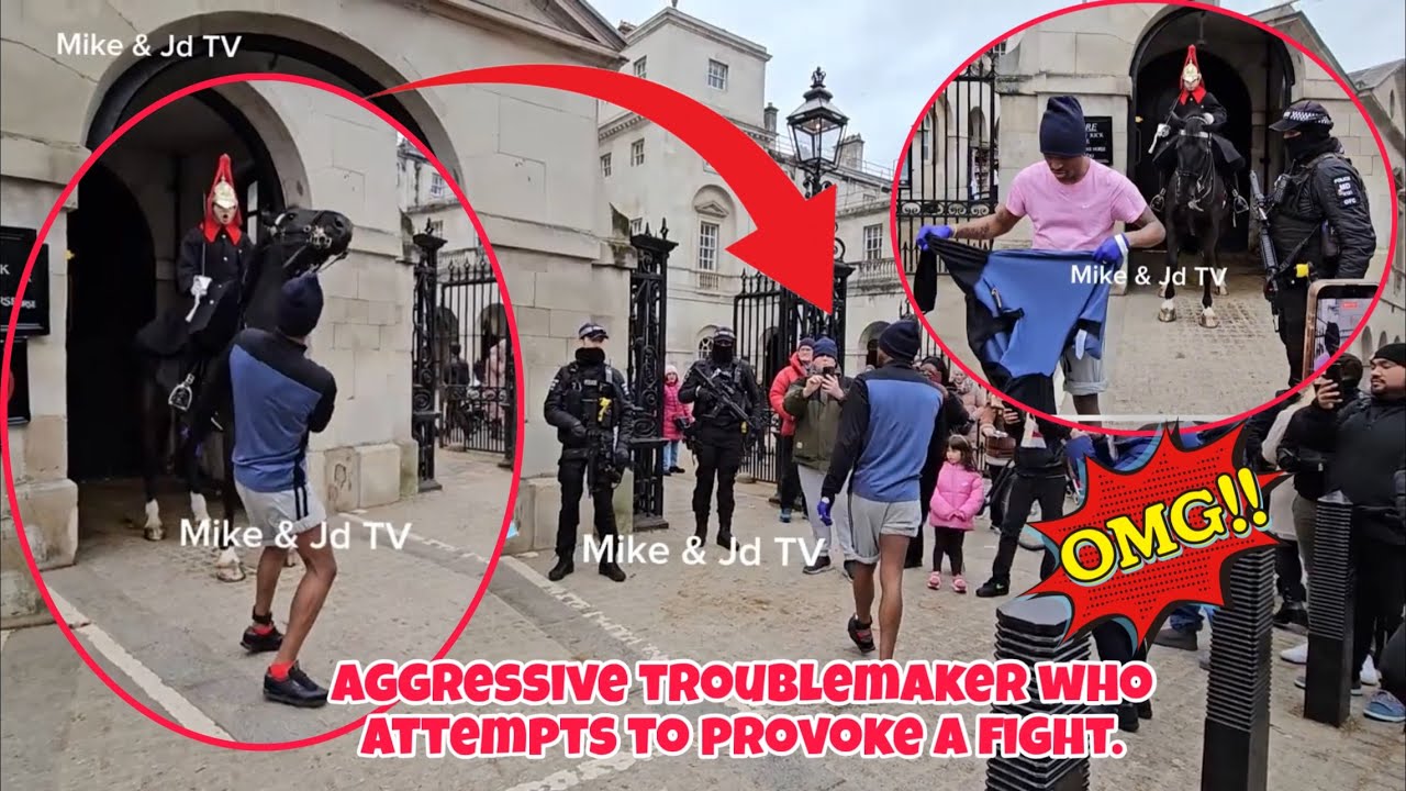 «Гвардеец стоит на своем против агрессивного зачинщика беспорядков, пытающегося затеять драку. Ко...