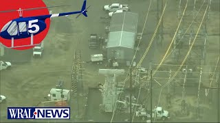 Sky 5 provides the first aerial view of power site damaged by gunfire in Moore County