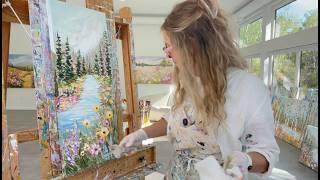 How to have/gather more ideas! Painting a forest, lake & flowers landscape with Giselle Denis