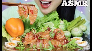 ASMR SPICY SALMON SASHIMI SALAD + FRESH VEGGIES (CRUNCHY EATING SOUNDS) MINIMAL TALKING | SAS-ASMR