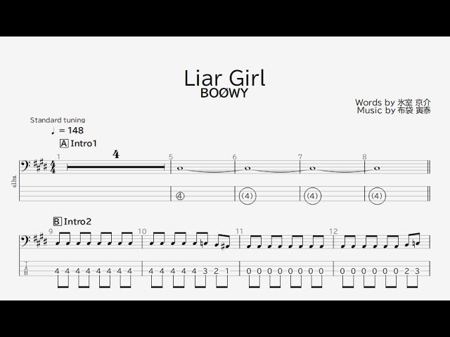♡べーしーる様♡ ベース譜】Liar Girl/BOØWY【4弦/TAB譜】/Liar Girl/BOØWY/BASS TAB