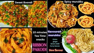 4 Types of Tea Time Snack ~sweet Boondi~Ribbion Pakodi~spicy chilli murukku ~new flavor murukku