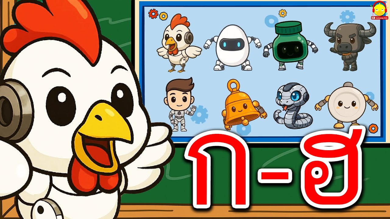 เพลง ก ไก่ เรียนรู้ตัวอักษรภาษาไทย ท่อง อ่าน เขียน ก-ฮ สไตล์หุ่นยนต์