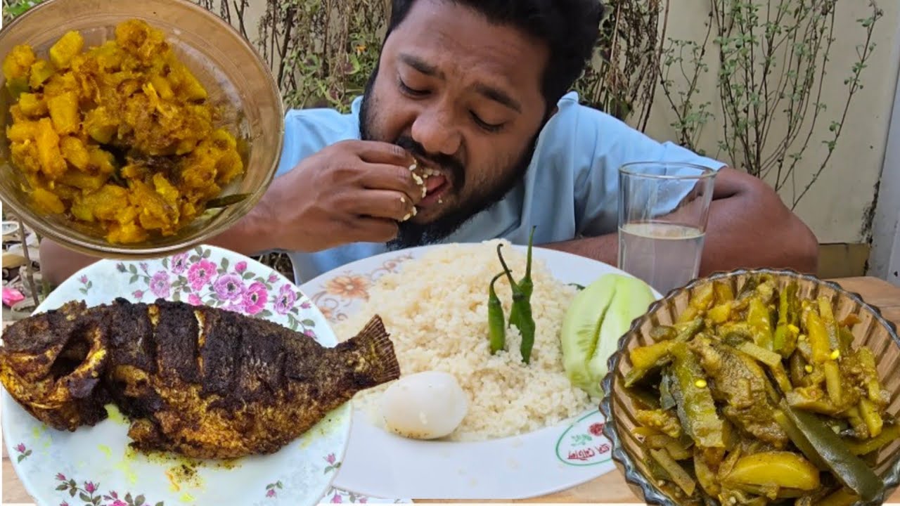 ASMR EATING SPICY FISH FRY VEGETABLES SMALL FISH CURRY EGG PUMPKIN VAJI RICE || MUKHBANG ASMR