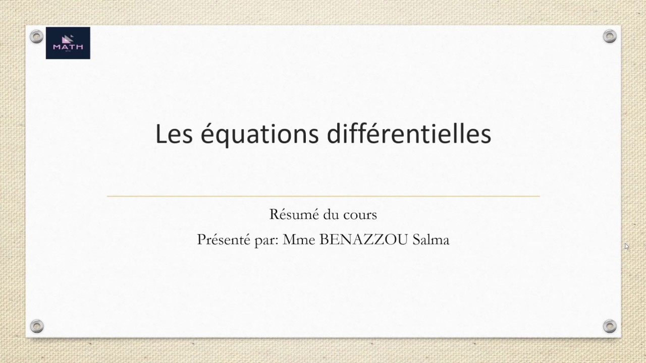 Résumé équations différentielles (ملخص)
