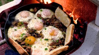 Breakfast Skillet Over The Fire in Cast Iron  No Music – No Voices  Relaxing Cook