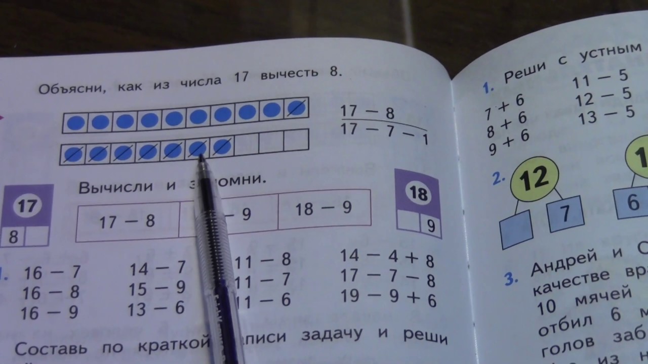 Табличное вычитание. Случаи вычитания вида 16-9 и 17-8. (Математика, 1 ...