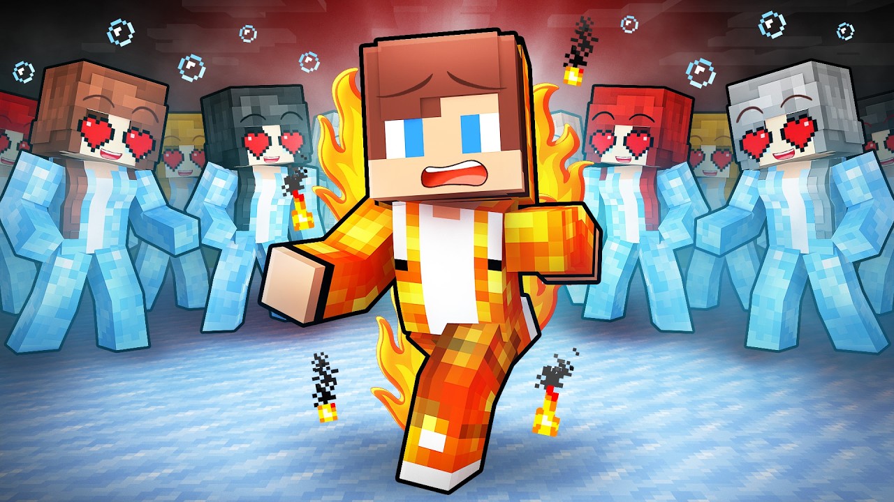 LAVA JJ Runs Away from ICE and Water Girls in Love - Maizen Minecraft Animation