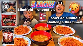 3 Different Noodles EACH with Chopstick Challenge, Dad said NO to blindfold‼️(FAIL) Nepali Mukbang