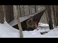Solo Tarp Camp in a Winter Storm - Deep Snow, Ice Storm, Japanese Food