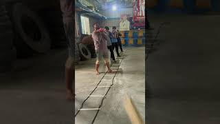 Sempei Lakshitha Babu Ladders Foot Work with Dumbbell Punches & kicks combo @ Warrior Ki Dojo India