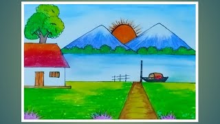 easy nature scenery drawing /oil pastels scenery drawing /drawing