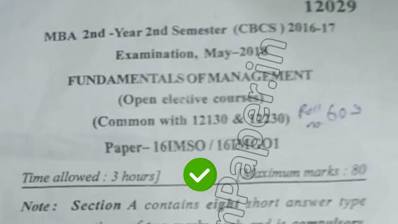 2018 Mdu MBA 2nd Sem Fundamentals of Management Question Paper - YouTube