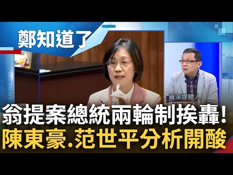 教授您讀的是哪國憲法? 翁曉玲提總統"兩輪制定勝負"挨轟違憲 陳東豪大酸"虧她老公還是大法官" 范世平秀清大官網補刀全場笑翻｜李正皓主持｜【鄭知道了 PART1】20240306｜三立新聞台