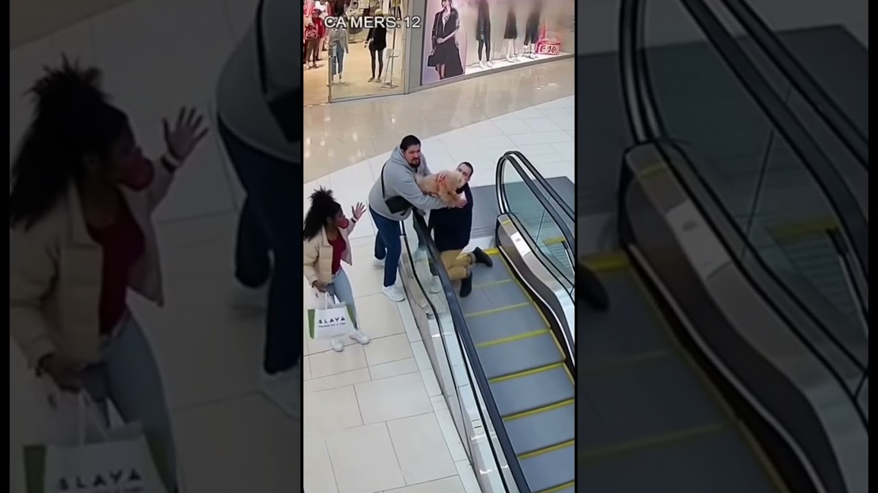 Dog gets stuck on escalator