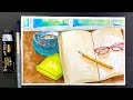 🔴How to Paint Book, Glasses & Tea Cup with Watercolor & Gouache