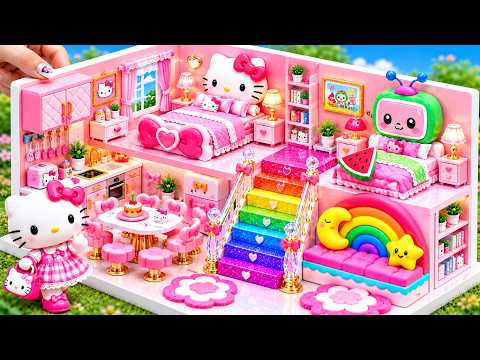 Building Hello Kitty and CoComelon Twin House with Two Bed from Clay ❤️ DIY Miniature Pink House
