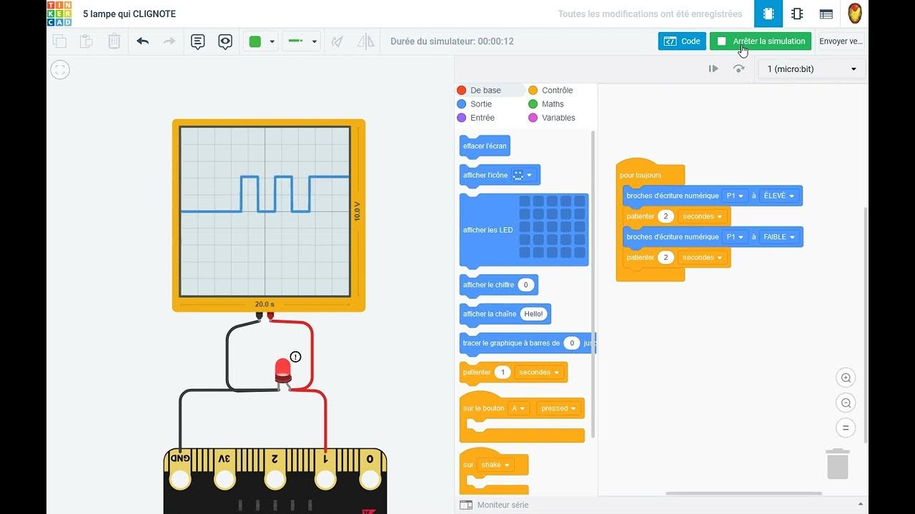 led qui clignote avec oscilloscope tinkercad circuits YouTube