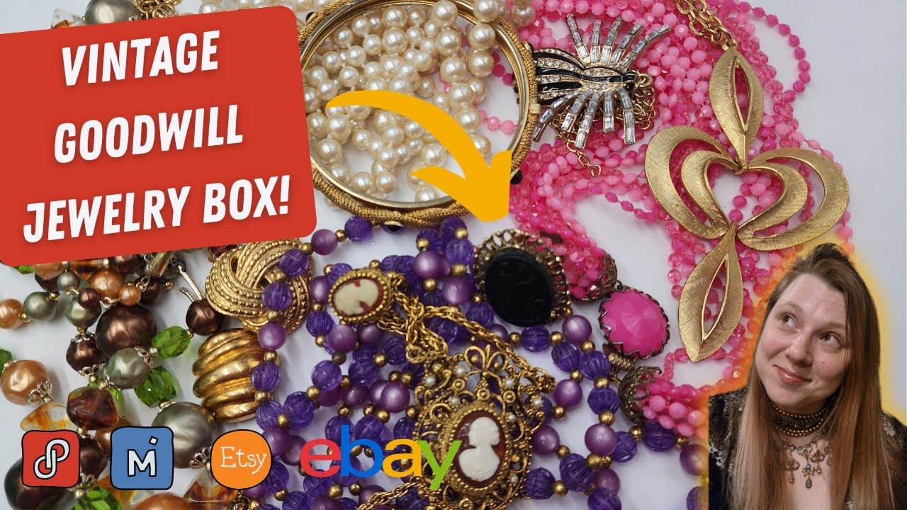 HUGE Vintage Shopgoodwill Jewelry Unboxing | Cameos Napier Trifari and ...