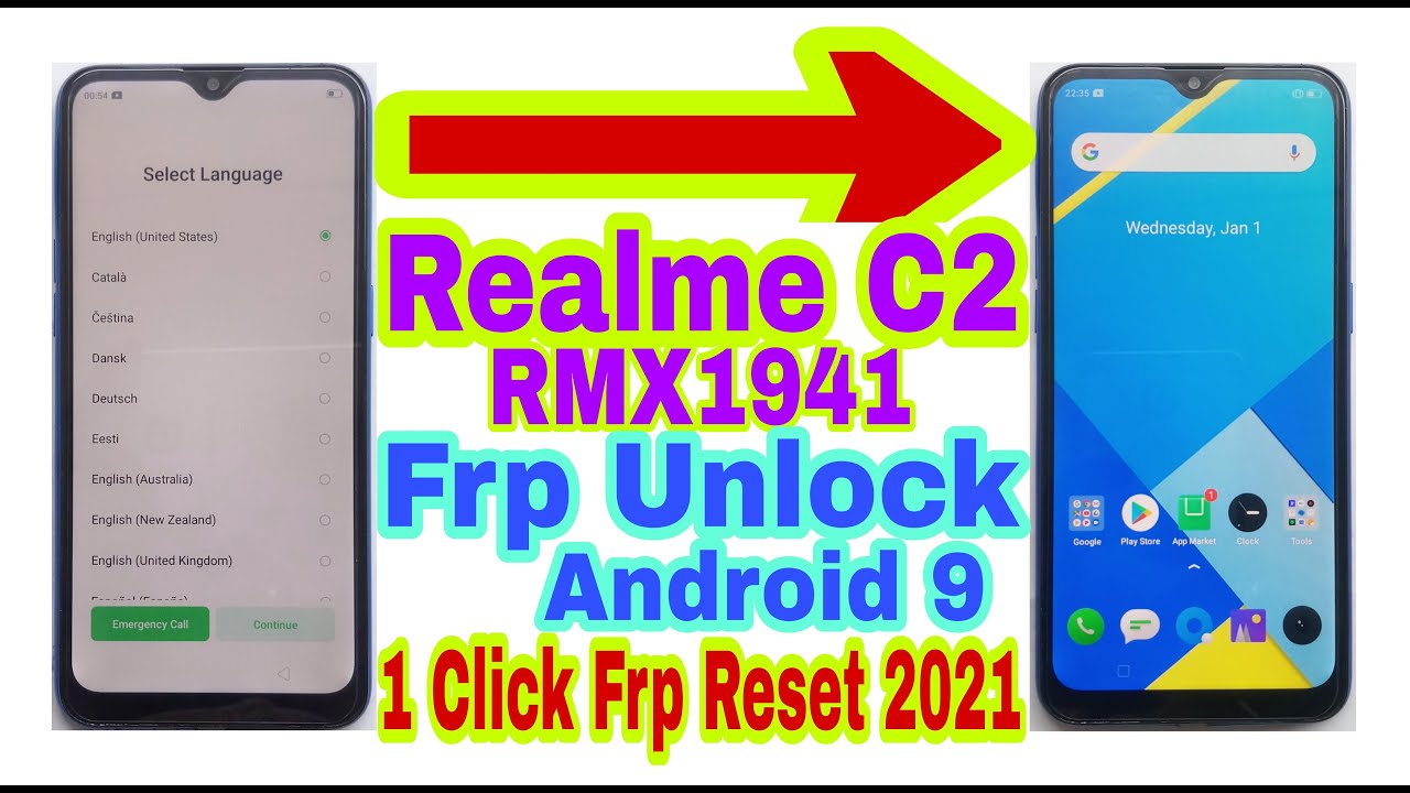 Realme C2(RMX1941)Android 9/1 Click Frp Bypass Without Pc 2021||Bypass ...