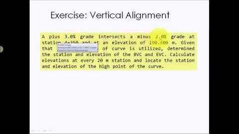 Highway Geometric Design: Exercise for vertical alignment