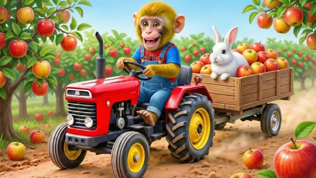🚜 Monkey Farmer Rescues Baby Animals with Red Tractor!