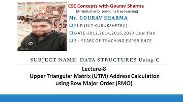 Lecture 8 Upper Triangular Matrix Address Calculation using Row Major Order