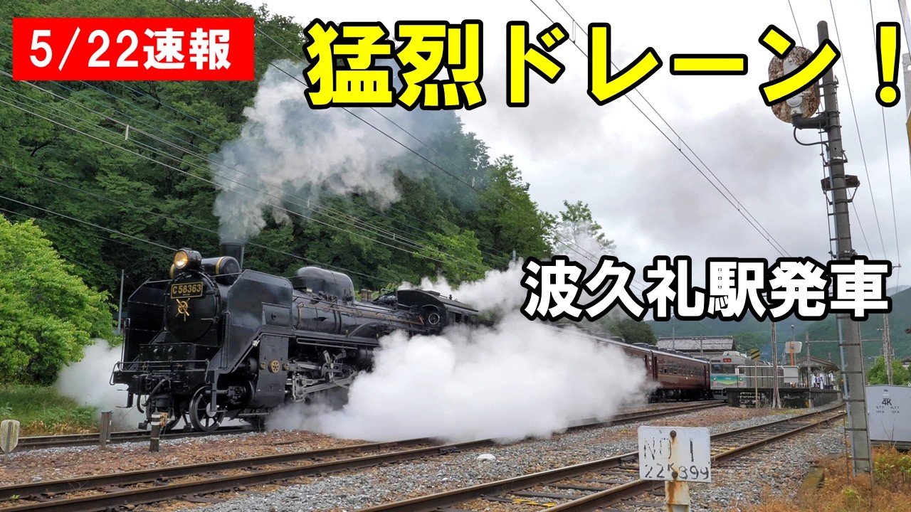 SLパレオエクスプレス】雨の爆煙と重厚なドラフト音！波久礼駅 発車（5
