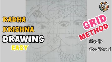 how to draw Radha Krishna drawing outline 😍 PART 1 |  grid method for beginner step by step tutorial
