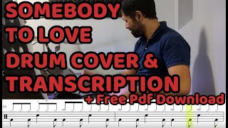 Video thumbnail of "Somebody to love - Queen Drum Cover + Transcription (Free PDF sheet music/score)"