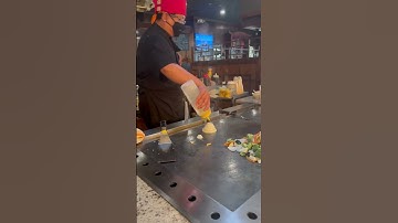 Flaming onion volcano #hibachi #volcano #food