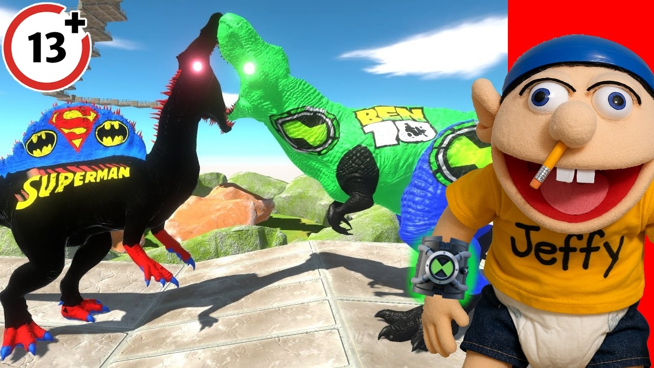 Jeffy Reacts to BEN 10 T-REX DEATH RUN in Animal Revolt Battle Simulator!