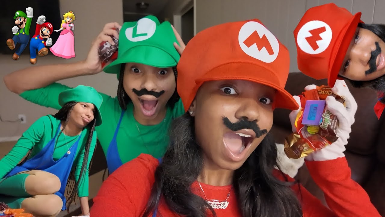 Trick or Treating as Mario & Luigi at Halloween Block Party *we are too old for this btw lol*