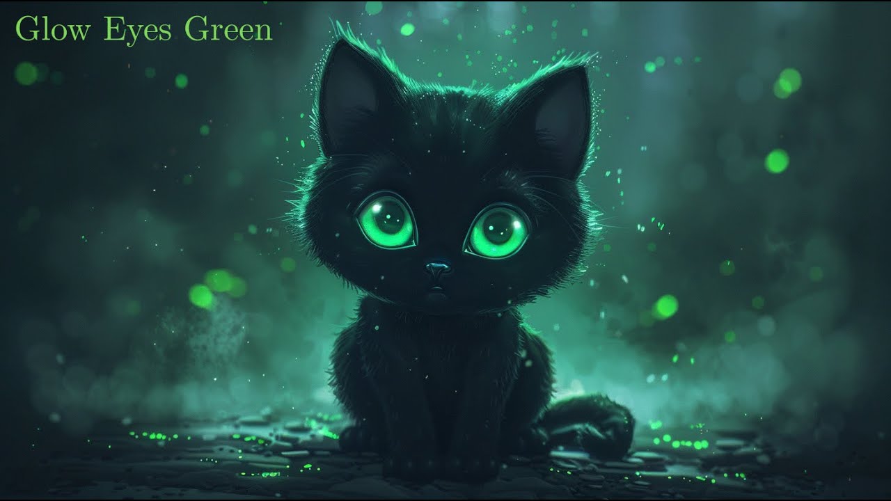 Glow Eyes Cat — Neon Green • Calm Music for Night