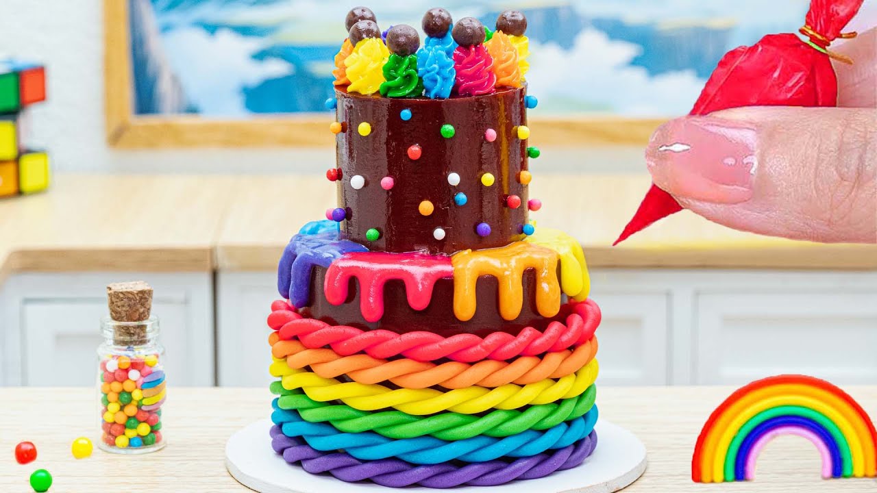 Mini Rainbow Cake Recipe With Chocolate🌈Sweet Miniature Chocolate ...