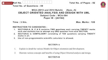 MCA 5TH SEM OBJECT ORIENTED ANALYSIS AND DESIGN WITH UML A DEC 2018 | PTU