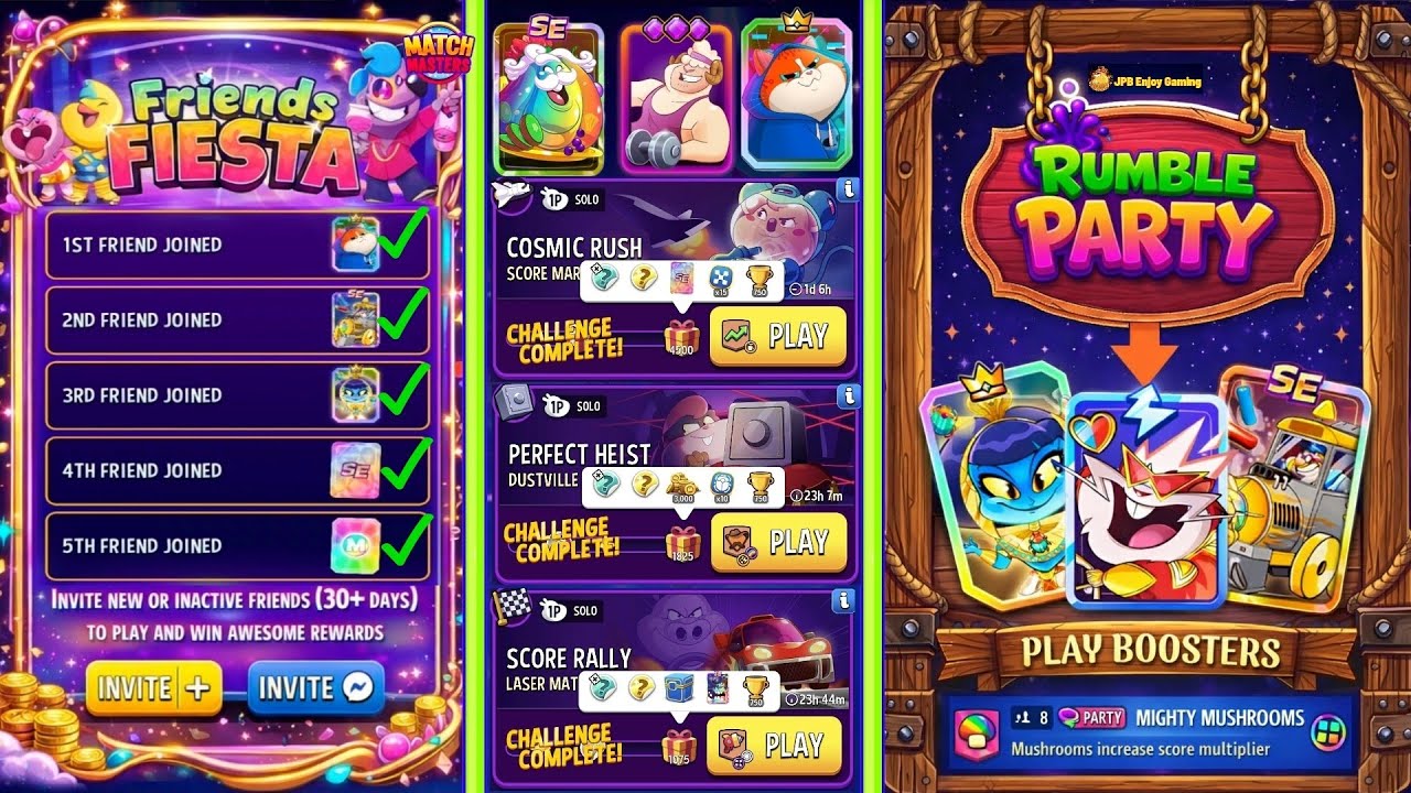 Rewards Friends FIESTA/(Party+3 Solo) Score Market/ Dustville Duel/ Laser Matches+7 Colors 