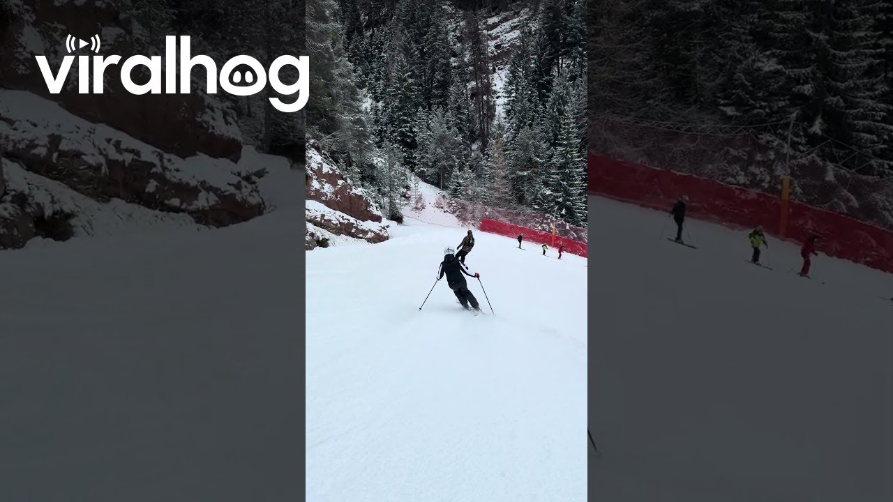 Snowboarder And Skier Have Mishap On Busy Slope || ViralHog