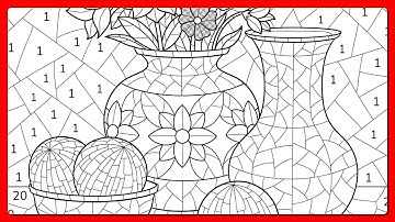 Happy Color by Number app Still Life Fruits and Flowers Mosaic Art #coloringbook