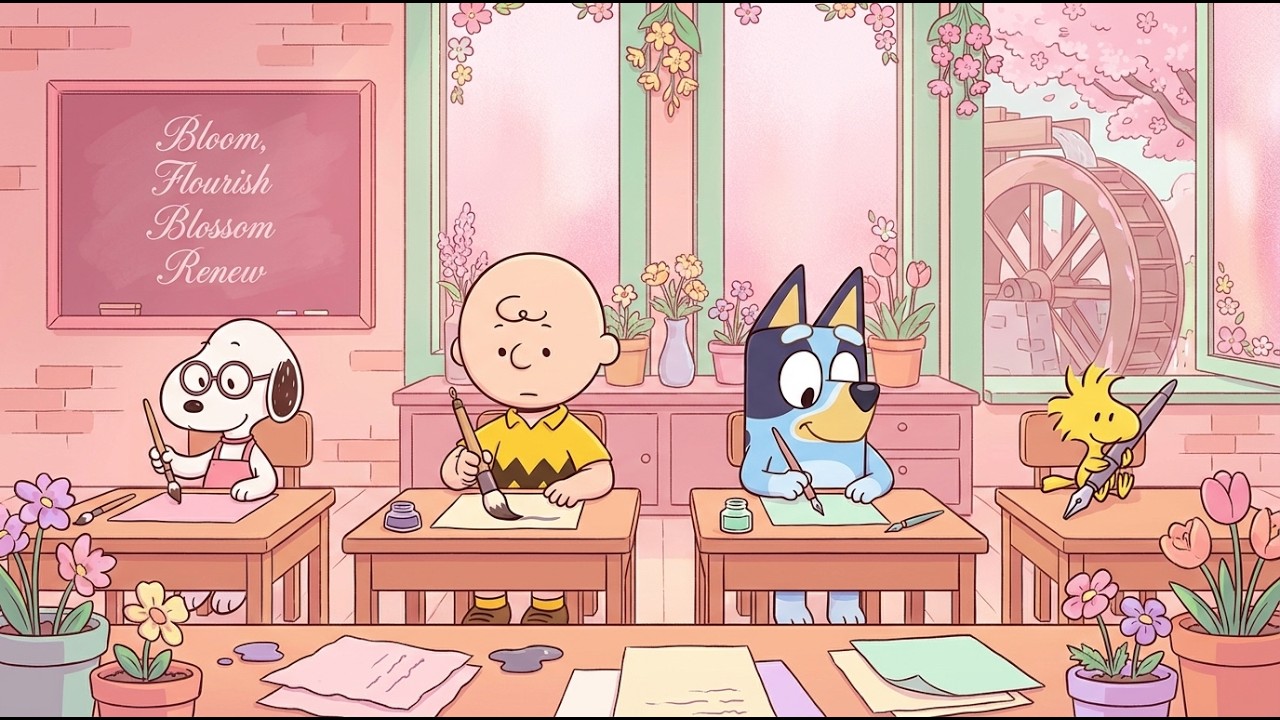 Snoopy & Bluey Spring Art Classroom 🎨 Cozy Jazz Lofi Study Music 🌸 Boost Focus and Productivity